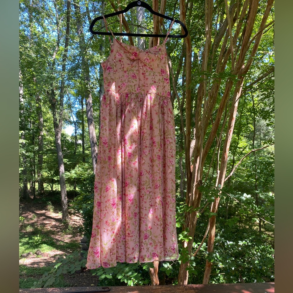 Zunie Girl’s Pink Floral Maxi‎ Cottagecore Party Dress Feminine Lace Up Back